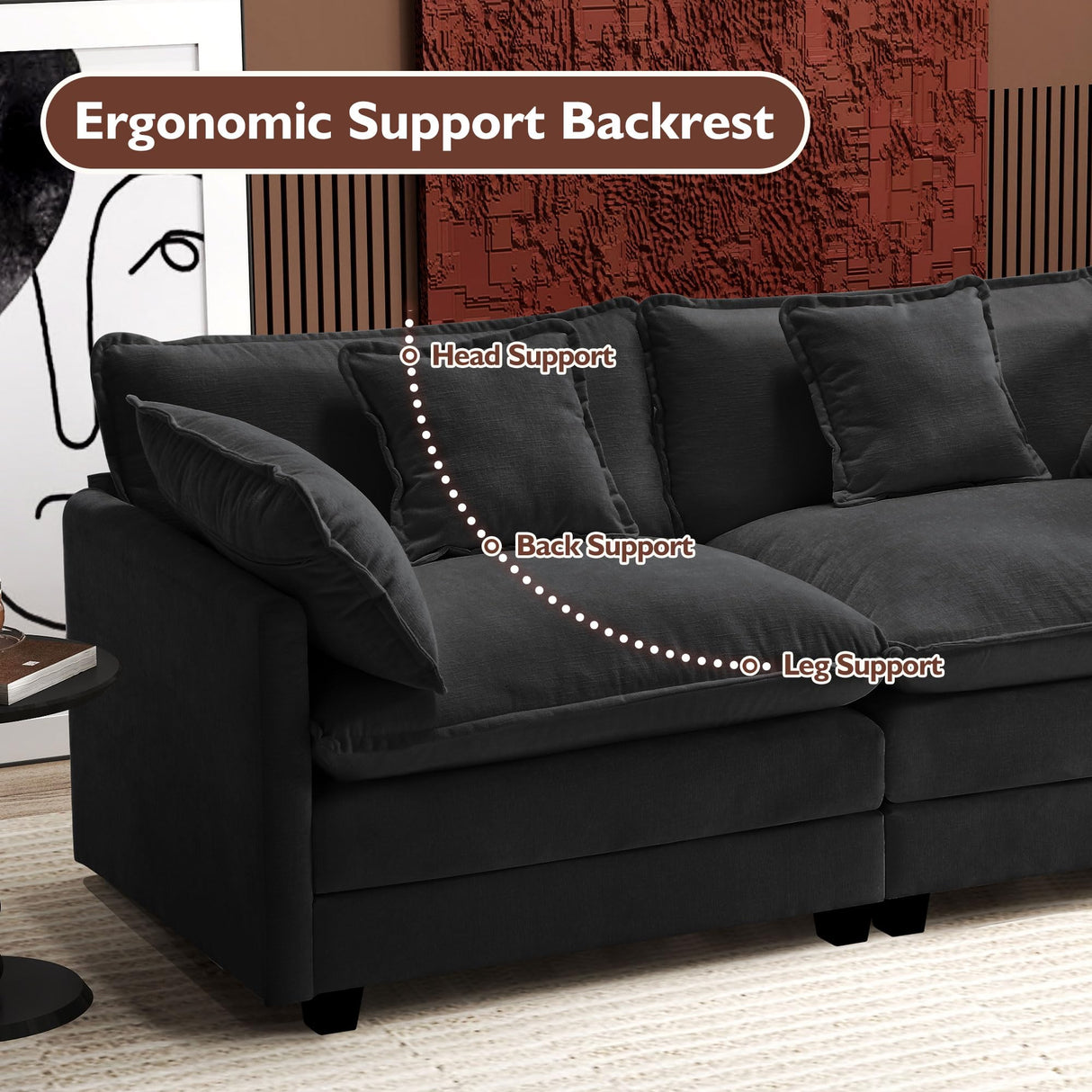 Ihanherry Cloud Sofa 77 Inch Loveseat, Modern Sectional Couch, 2-Seats Sofa for Living Room Bedroom and Apartment, Comfy Double Layer Upholstered Seat Cushion, Breathable Chenille Fabric, Black Ihanherry