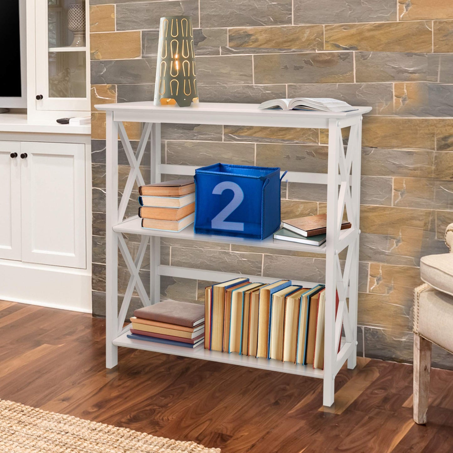 Casual Home 3-Shelf Montego Bookcase, White - WoodArtSupply