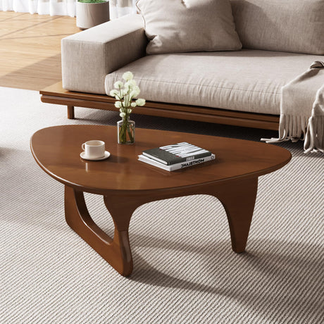 Wood Coffee Table, Mid Century Modern Triangle Coffee Table for Living Room, Rustic Solid Wood Legs and Tabletop, Farmhouse Walnut Accent Center Table for Small Spaces DESYIFO