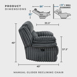 Lexicon Manual Glider Recliner Chair, Corduroy Manual Tab Pull Reclining Chair with Pillow Top Arms, Plush Cushions, Cozy Theater-Style Accent for Living Room/Bedroom, Easy Assembly, Dark Gray Lexicon