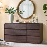 Standifurno 9 Drawer Double Dresser for Bedroom, Modern Curved Wood Chest Drawers of Handleless, Large Storage Dresser Bedroom, Living Room, Entryway, Walnut Standifurno