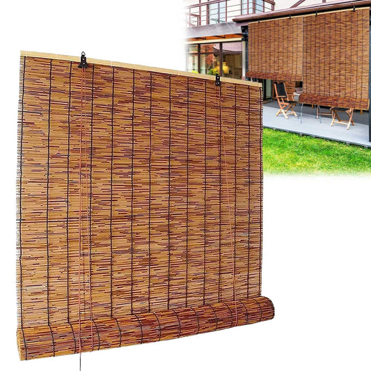 Riborub Customisable Outdoor Bamboo Roller Shades - 70% Light Filtering Blinds for Patio and Garden - WoodArtSupply