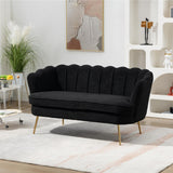 anwickjeff 59" Wide Modern Boucle Loveseat Small Sofa Small Mini Room Couch 2-Seater Sofa with Gold Metal Legs for Space Office Studio Apartment Bedroom (Black) anwickjeff