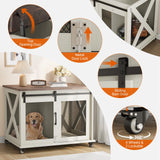 IDEALHOUSE 37'' Dog Crate Furniture Side End Table with Flip Top and Movable Divider, Wooden Dog Crate Table Large, Style Dog Kennel Side End Table, White IDEALHOUSE