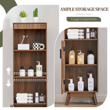 Bifins 68" Tall Bathroom Storage Cabinet,Narrow Fluted Tower Cabinet with Door and Shelves,Slim Space Saving Storage Unit for Bathroom Kitchen Living Room (Walnut, 11.8" D x 15.75" W x 68" H) Bifins