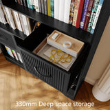 70" Tall Book Shelf and Bookcase, Tall Bookshelf with Storage, 48" Wide Modern Bookcase with Adjustable 3 Bins Storage, Large Bookshelf Wood 13" Deep Display Shelves for Living Room, Home Office,Black SOLACE FURNITURE