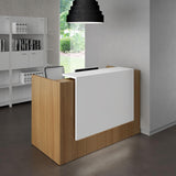 UGOS ICN 53" Modern Reception Desk, Multifunctional Modern,Transaction Countertop, Laminate Desktop, Standing Front Table for Office, Home, School, Salon, Spa - Teak and White UGOS