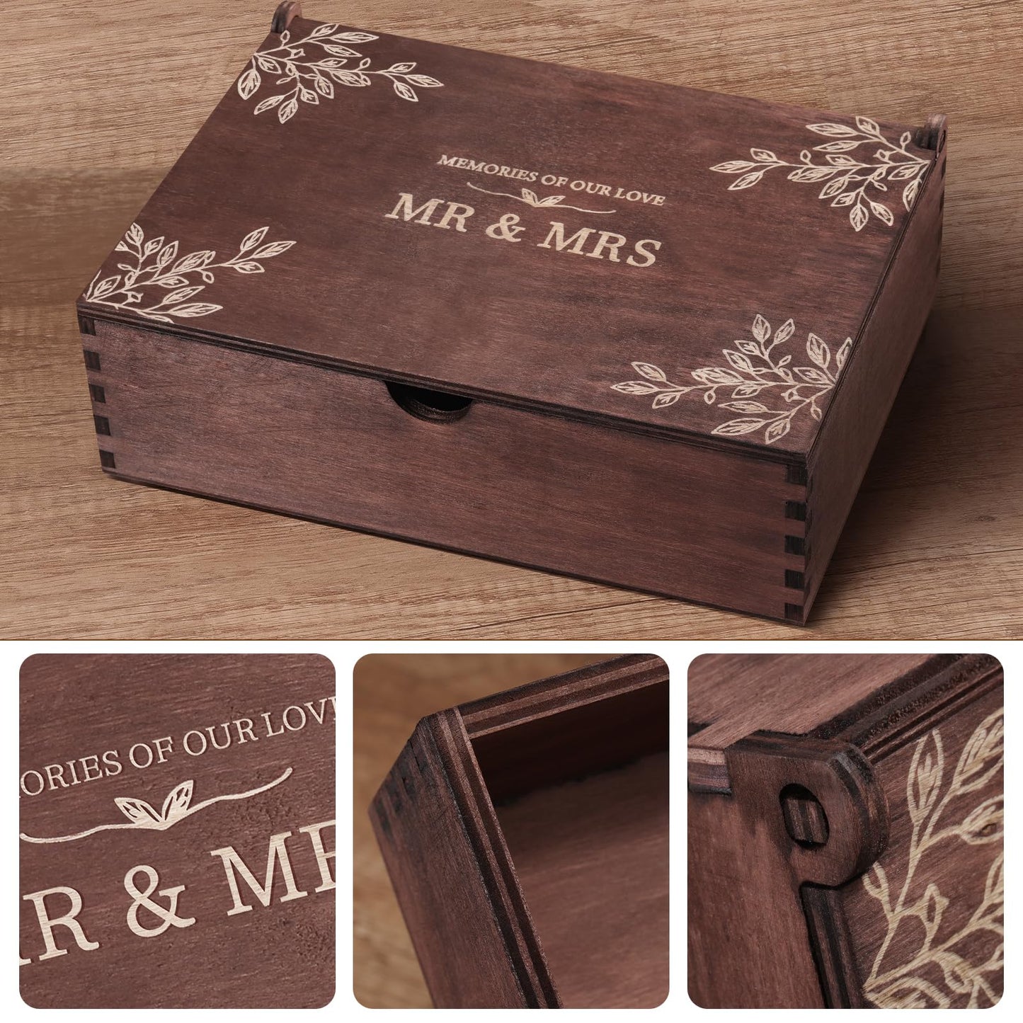 Wood Wedding Keepsake Box, Memory Storage Box for Couples, Personalized Wedding Engagement Box with Lids, Bridal Shower Gifts Birthday Gifts - WoodArtSupply