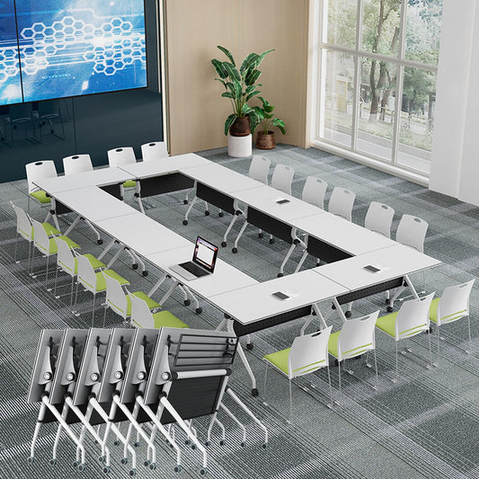 Folding Conference Table,47.2x23.6x29.5in Modern Conference Room Table Seminar Mobile Training Table,with Caster Modular Flip Top Meeting Table for Office Conference Room (White, 8 Pack) - WoodArtSupply