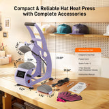 Hat Heat Press Machine, Precise Temp/Timer Control, 6.54"x3.84"Curved Heat Plate, Hat Stretcher, Safety Base, 2 Hat Pad, Glove, Heat Press Heat for Caps, Sublimation, Vinyl, Heat Transfer GOCHIFIX