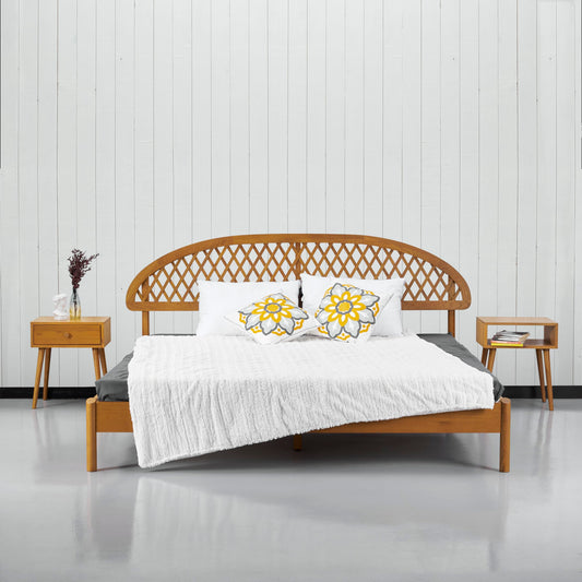 Elegant NTC Gem Solid Oak Bed Frame with Headboard and Silent Slats - WoodArtSupply