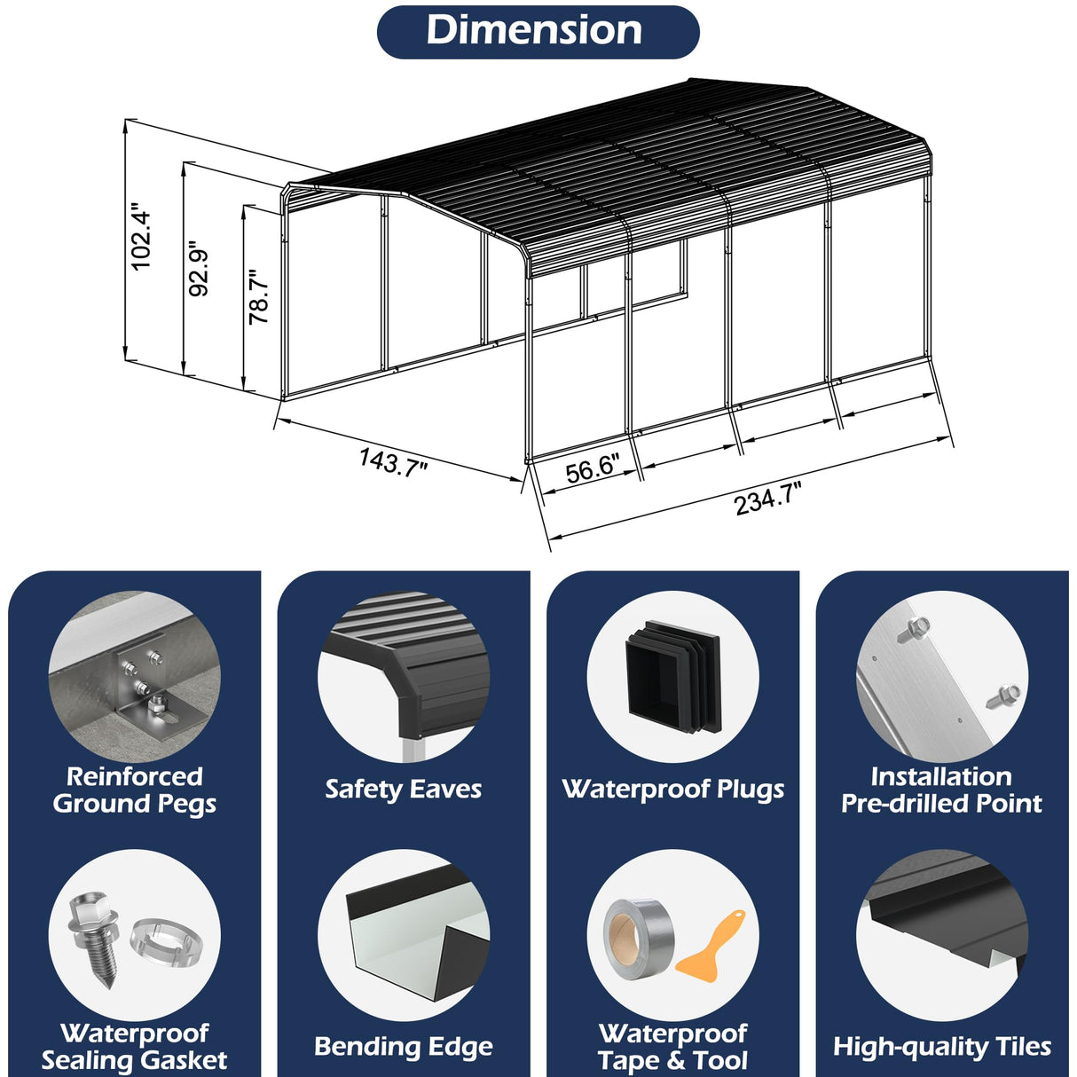 Xilingol 12x20 FT Metal Carport, Heavy Duty Carport Canopy with Galvanized Steel Frame and Roof, Outdoor Storage Shed, Car Tent Garage Shelter for Pickup, Truck, Boat and Tractor, Grey Xilingol