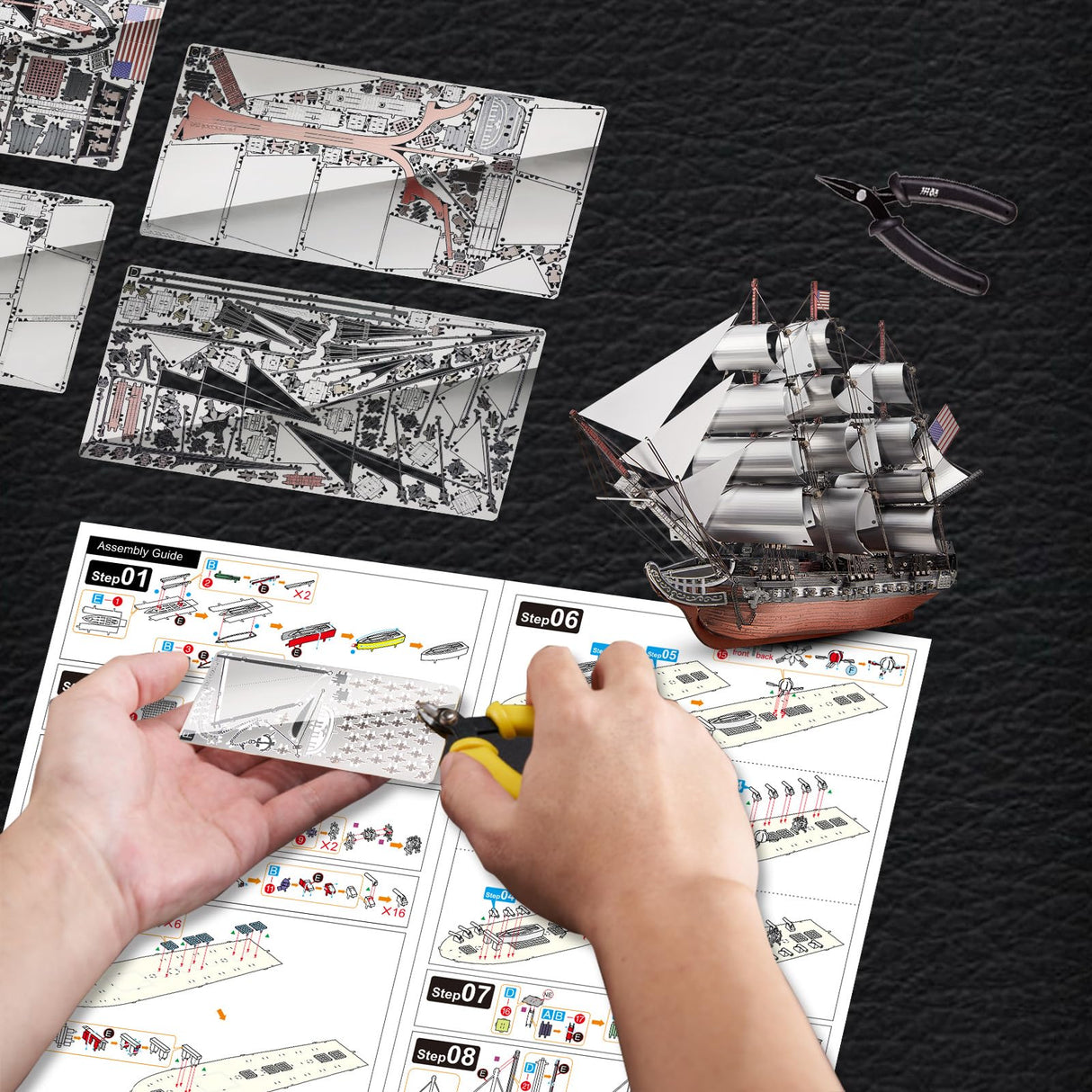 Piececool 3D Metal Puzzles, USS Constitution Sailing Boat Models for Adults Sailing Frigate Warship Sailboat Ship Model Building Kits Hobby Crafts for Adults Creative Gift Ideas Birthday Christmas Piececool