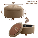 WUTUTUEE 30Inch Round Storage Ottoman with Tray, Modern Tufted Fabric Circle Coffee Table with Storage, Upholstered Ottoman with Removable Top for Living Room, Bedroom, Brown WUTUTUEE