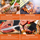 Commercial Chef 10PC BBQ Grill Tool Set – Outdoor Smoker Grilling Accessories, with Carry Bag, Meat Skewers, Spatula, Tongs, Fork, Basting Brush - Gifts for Men Commercial CHEF