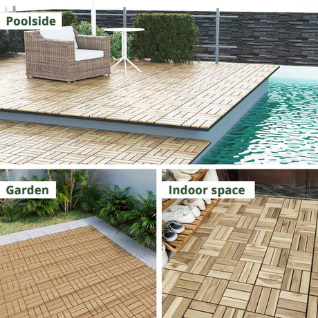 BEEFURNI Acacia Interlocking Deck Tiles (12x12 Pack 20), Acacia Wood Deck Tiles Interlocking Outdoor, Indoor Flooring for Balcony Decor, Backyard, 1-Year Manufacturer Warranty (Natural Wood Color) BEEFURNI