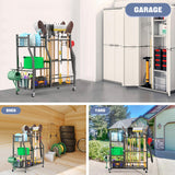 WALMANN Garden Tool Organizer with Wheels for Garage, Large Storage Capacity, Rakes/Shovels/Yard Tools Storage Stand for Shed, Garden, Indoor/Outdoor Long-Handled Tools Rolling Cart WALMANN