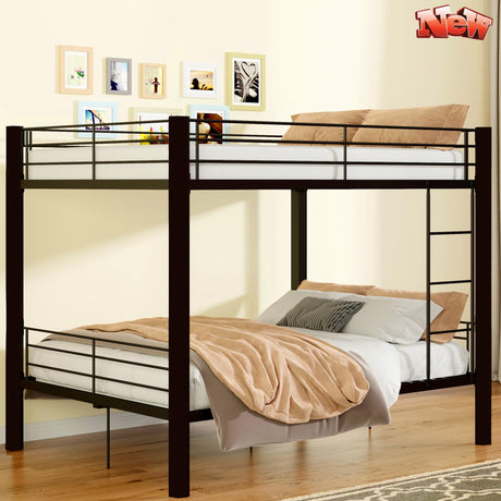 Tenouvos Higher Quality & Stronger Metal Queen Size Bunk Bed for Kids Adult, Heavy Duty Queen Over Queen Bunk Beds Frame with Built-in Ladde & Guard Rails for Kids Adult Teens, Quick Assembly, Black Tenouvos