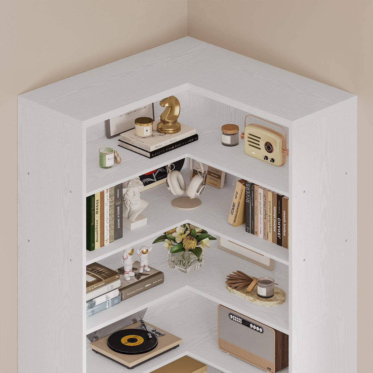 IRONCK 81" Corner Bookshelf with Door, 6 Tiers Lagre Bookshelves with Storage Rack, Tall Bookcase for Living Room Home Office, White IRONCK