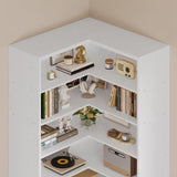 IRONCK 81" Corner Bookshelf with Door, 6 Tiers Lagre Bookshelves with Storage Rack, Tall Bookcase for Living Room Home Office, White IRONCK