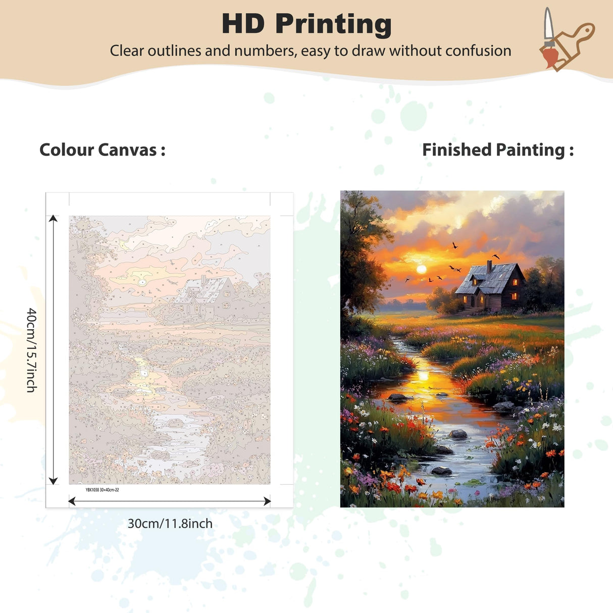 EOBROMD Framed Paint by Numbers Kits for Adults Countryside Sunset, DIY Painting Kits for Adults Beginner, Painting on Stretched Canvas Oil Paint by Numbers for Home Decor Gift 12x16inch EOBROMD