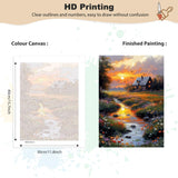EOBROMD Framed Paint by Numbers Kits for Adults Countryside Sunset, DIY Painting Kits for Adults Beginner, Painting on Stretched Canvas Oil Paint by Numbers for Home Decor Gift 12x16inch EOBROMD