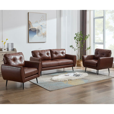 TYBOATLE Sofa Couch 61" Small Loveseat Couches for Living Room Leather Couch Mid Century Modern Tufted Mini Sofa Comfy Office 2 Seat Settee Love Seat Loveseat for Small Spaces Bedroom (3, Brown)