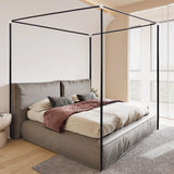 King Canopy Bed Frame, Stainless Steel Metal Size, Sturdy Post Poles Thicken for Wood Bedroom Decor, Black Mosqutent