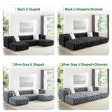 THSUPER 145'' Luxury Velvet Upholstered Chesterfield Oversized U Shaped Sectional Sofa Couch for Living Room, Couches with Button Tufted Design and Comfortable Seating and 4 Pillows. Black THSUPER