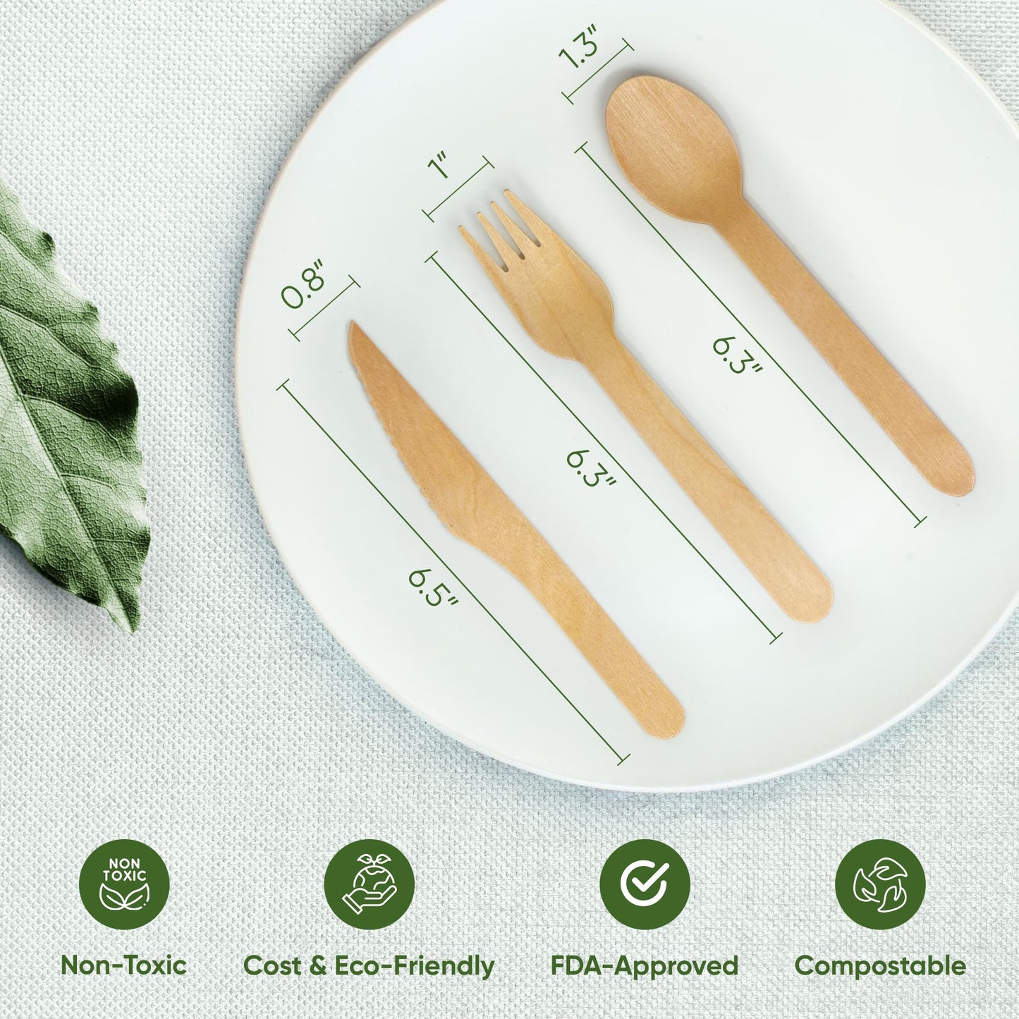 EcoPreps 100% Compostable Wooden Cutlery Set (360 PCS - 150 Forks, 125 Spoons, 85 Knives) Eco-Friendly, Natural, Biodegradable Disposable Utensils Set | Birch Wood Disposable Forks, Knives, and Spoons