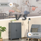 HOMCOM Industrial Storage Cabinet, Steel Garage Cabinet with Double Doors and Adjustable Shelves, Grey HOMCOM