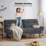 Pipishell Convertible Futon Sofa Bed,66" Corduroy Futon Couch with Adjustable Backrest and Armrests, Recliner Sleeper Sofa for Small Spaces, Play Room or Office, Grey Pipishell