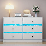 SDMY 6 Drawer Double Dresser, White Bedroom Dresser with LED Light, Baby Dresser for Nursery, Modern Wood Dresser Chest of Drawers for Living Room, Hallway SDMY