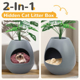 Eggloa6 Hidden Litter Box - Plant Litter Box Enclosure with Artificial Plants, DIY Cat Litter Box Furniture Extra Large (Grey) COZIWOW