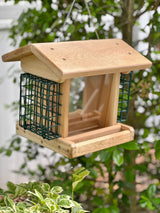 DutchCrafters Large Cedar Wood Hopper Bird Feeder with Suet Cages, Wooden Outdoor Feeder for Birds, Hanging Mount - Amish Made in USA DutchCrafters