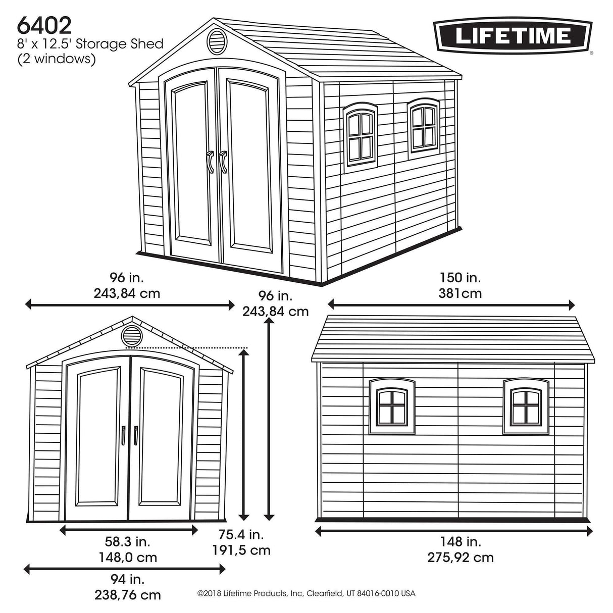 Lifetime 6402 Outdoor Storage Shed, 8 by 12.5 Feet; 2 windows Lifetime