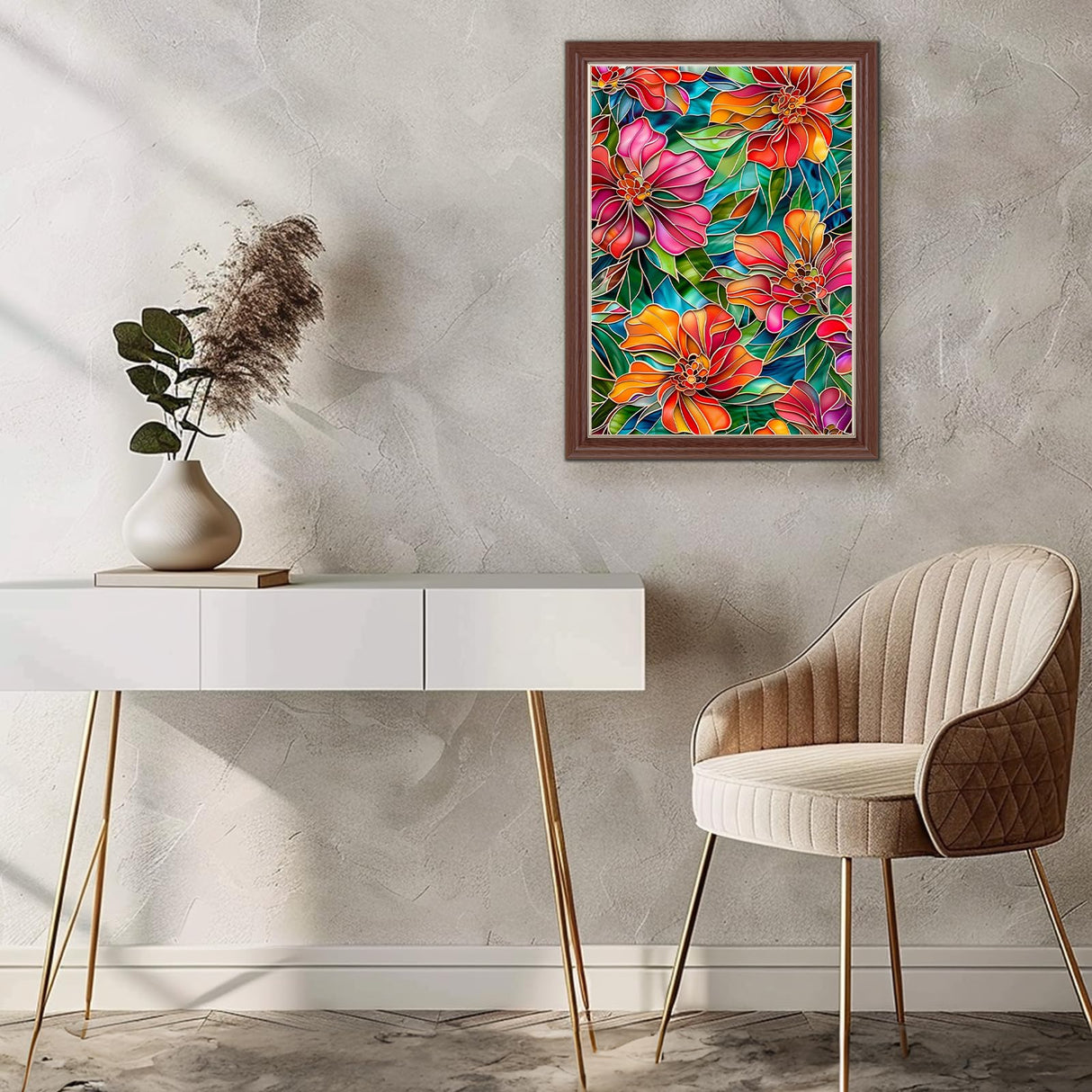 Lxmsja Stained Glass Flower Diamond Art Kits for Adults, Flowers DIY Full Drill Diamond Painting Kits for Beginners, 5D Gem Art Crafts for Adults, Home Wall Decor 12x16 inch Lxmsja