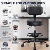 Brick Attic Drafting Chair with Backrest – Adjustable Foot Rest Rolling Stool with Wheels, PU Leather Swivel Stool for Office Spa Studio Lab Counter Salon Home Work Bar Kitchen Shop(Black) Brick Attic