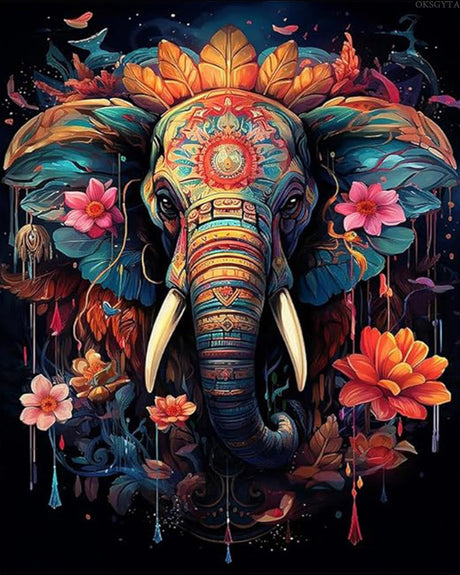 OKSGYTA Paint by Numbers Kit for Adults Beginner Elephant, Acrylic Flower Oil Painting by Numbers Kits with PaintBrushes Paintwork Art Crafts Canvas for Home Decor 16x20 Inch OKSGYTA