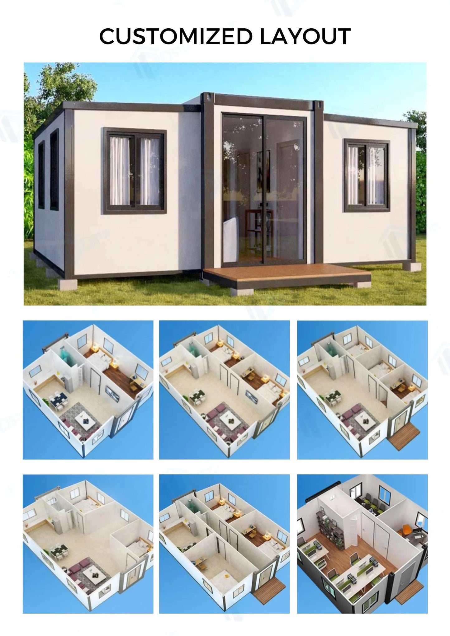 Portable Prefab 15x20ft 2 Bedroom Tiny Home, Mobile Expandable for Hotel, Office, Guard House - WoodArtSupply