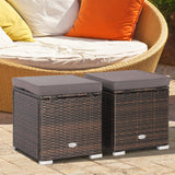 Tangkula 2 Pieces Patio Ottomans, Patiojoy Hand-Woven PE Rattan Side Table with Removable Cushion & Hidden Storage Space, Multifunctional Storage Box, Seats for Patio, Backyard, Poolside (Grey) Tangkula