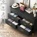 HUANLEGO Black Dresser for Bedroom with LED Lights, Modern 6 Dressers & Chests of Drawers Dresser Wood Dressers Bedroom Furniture 6 Drawers Dresser Storage Organizer for Bedroom Living Room HUANLEGO