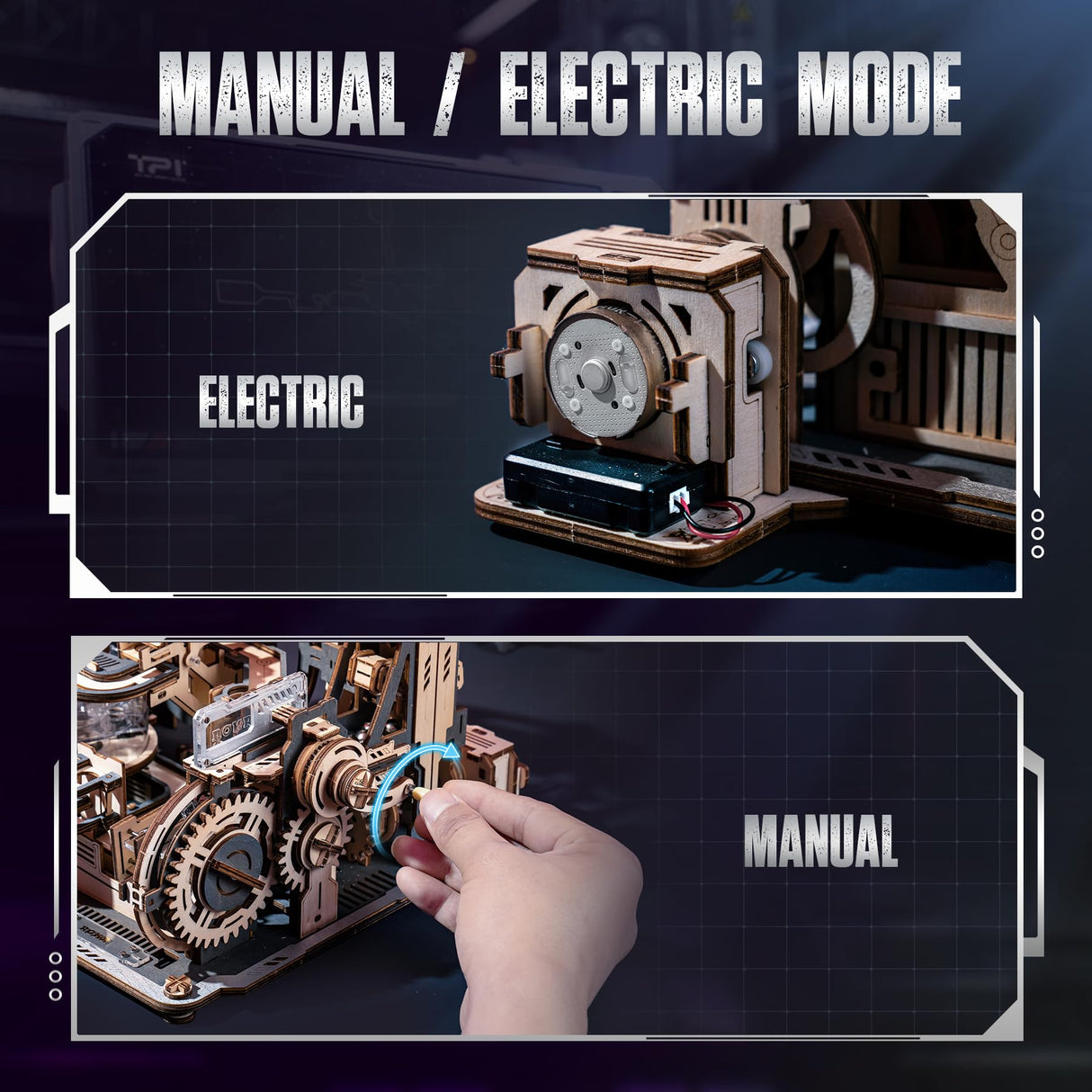 RoWood 3D Puzzles for Adults,Electric Marble Run Model kits,2024 New Wooden Puzzles for adults,Wooden Model Kits Spaceport,Creative Gifts for Adults&Teens rowood