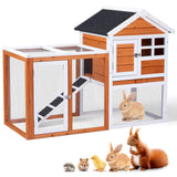 Outvita Rabbit Hutch, Small Wood Chicken Coop, 48" Guinea Pig Cage w/Pull-Out Tray, Waterproof Asphalt Roof, Chicken Run, Interactive Door for Small Animal Pen Outdoor Outvita