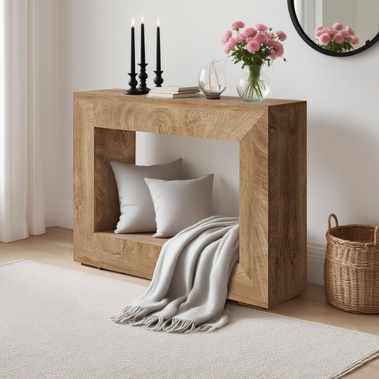 HomeEterna 47 Inches Farmhouse Console Table, Wooden Entryway Console Table, Industrial Hallway Accent Table for Living Room, Entrance, Foyer, Rustic Rectangular Design HomeEterna