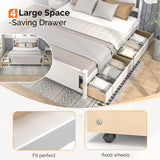 VINGLI Queen White Wood Bed Frame with Storage Drawers and Headboard VINGLI