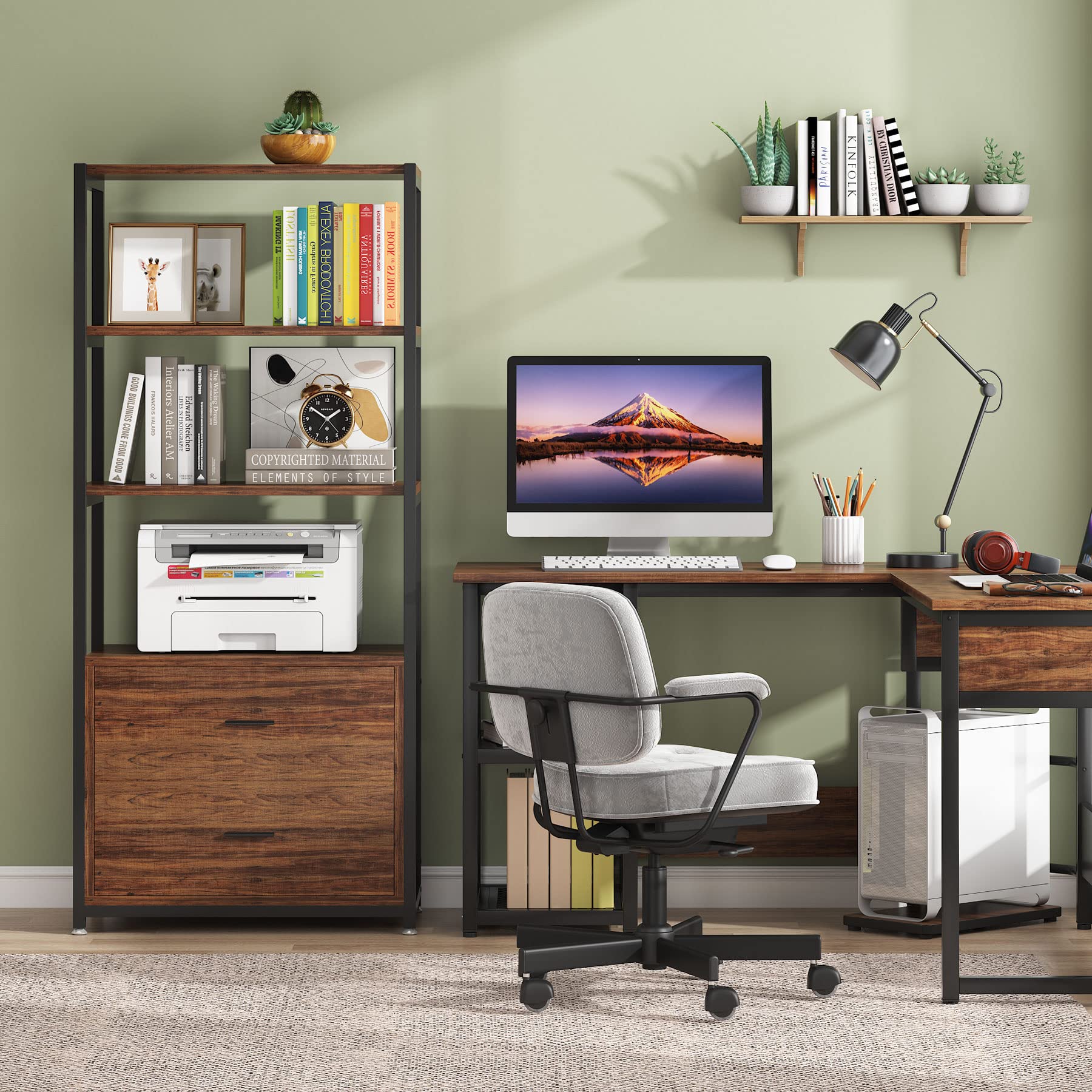 Tribesigns Rustic 4-Tier Bookcase with 2 Storage Drawers for Home Office - WoodArtSupply