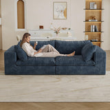 CKEASEAN 78.8" Corduroy Boneless Loveseat Couch with Removable Cushion, Cloud sectional Sofa, No Assembly Required, Compression Sofa in a Box, DlY Combination for Living Room (Blue) CKEASEAN