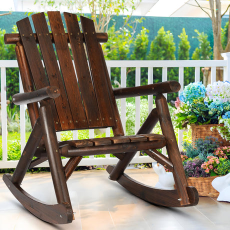 EPICOZY Outdoor Wooden Rocking Chair, Patio Rustic Adirondack Porch Rocker, All Weather Solid Wood Log Rocker Chair with High Back & Slatted Seat for Indoor, Backyard, Garden, Carbonized EPICOZY