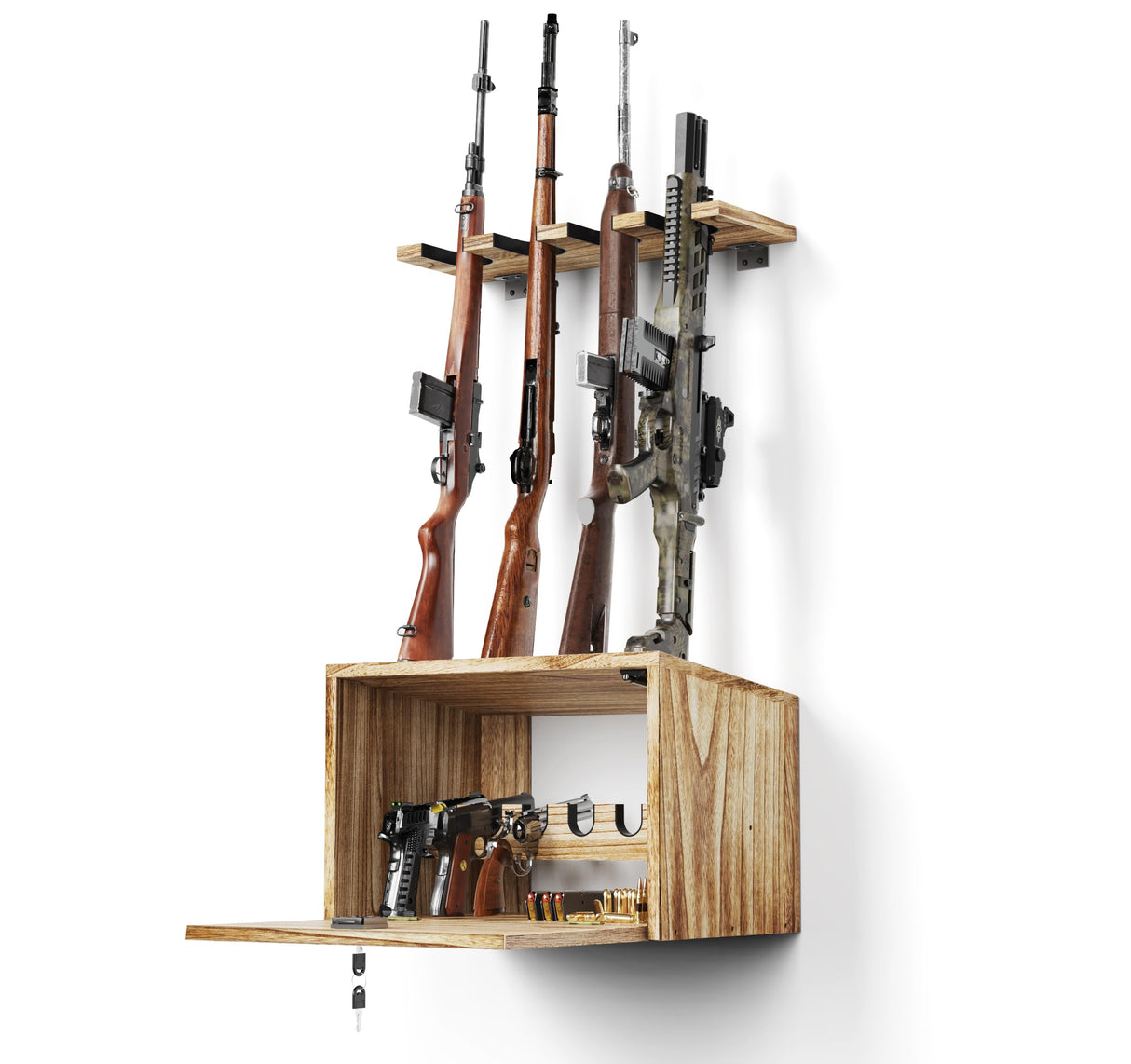 Emfogo Gun Rack Wall Mount, Wooden Rifle Racks with Gun Rack for Wall, Gun Display Racks for Indoor Firearms Storage, Holds up to 4 Long Guns and 6 Handguns, Gifts for Husband, Dad Emfogo